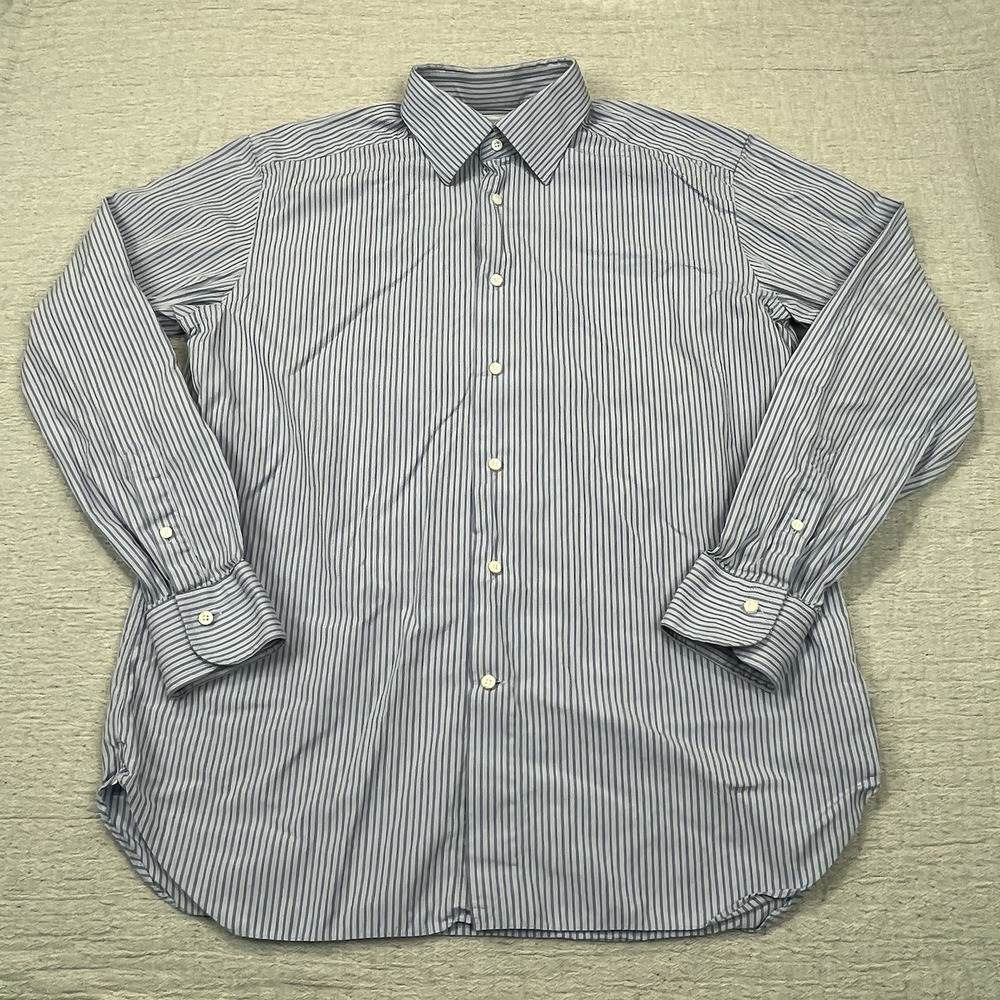 Ermenegildo Zegna Men's Shirt 16.5 42 Blue Striped Button Up‎ Cotton Dress EUC